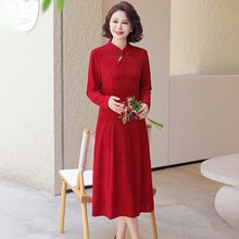 中老年女装秋冬时尚打底改良旗袍连衣裙喜婆婆妈妈旗袍裙婚宴礼服