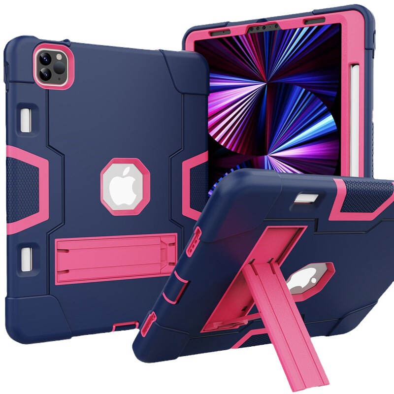 Suitable for iPad Pro11 inch children's flat protective case New 10.2 color contrast silicone PC anti-drop bracket mini 6