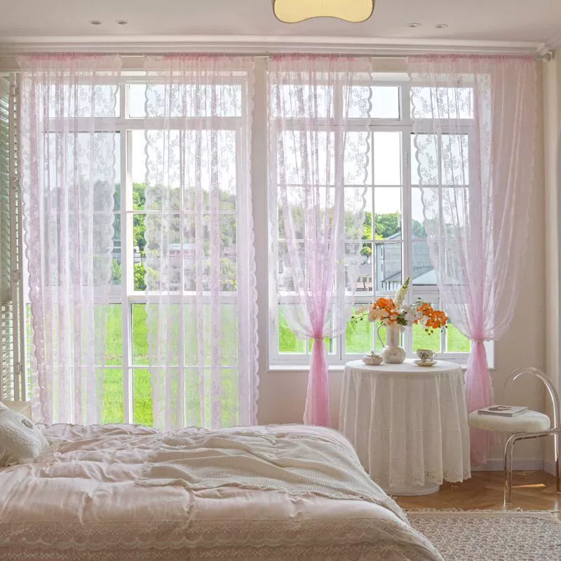 Lace Curtain Korean Style, White, Velcro or Pole/Hook Attachment, Multiple Heights