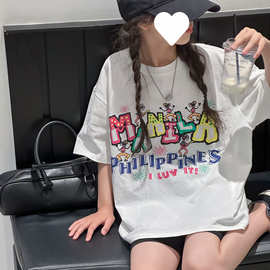 立体装饰童装女童白色短袖T恤2025夏季儿童卡通印花上衣百搭体恤