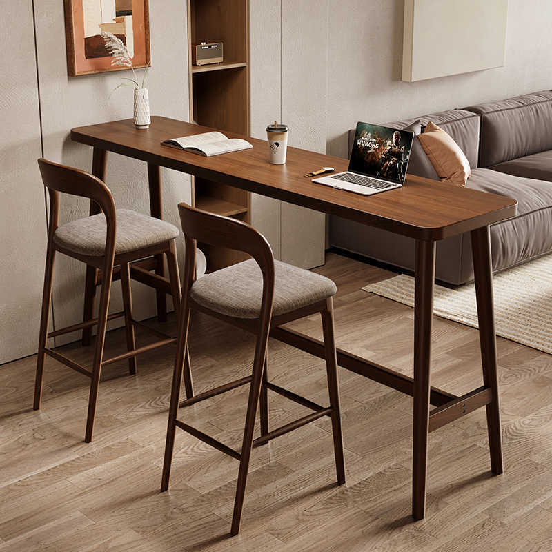 Solid Wood Bar Table and Chair Combination Simple Office Bar Desktop Dining Table Home Small Apartment Living Room Wall High Table