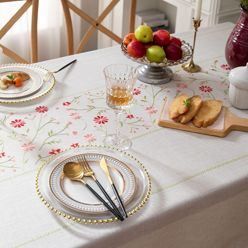 Modern simple embroidered cotton and linen fabric white small floral pastoral French home Western restaurant tablecloth tablecloth