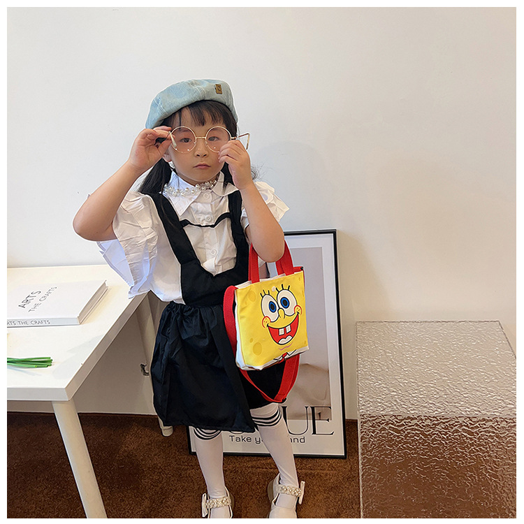 2023 Trendy and fashionable children's canvas cartoon printed crossbody bag, Korean version cute single-shoulder hand-held girls' coin purse undefined