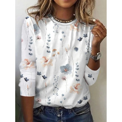 2024欧米の対外貿易の流行の金の3d長袖のtシャツの女性の純色の花卉図欧米の対外貿易の婦人服の1枚のまっすぐな髪
