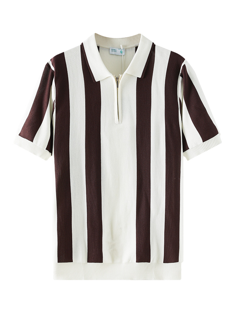Camisas de polo de hielo de estilo antiguo, cuello de paleta de hombre, rayas de manga corta, Europa y Estados Unidos, retro transfronterizos, camisas de hombre de alta calidad