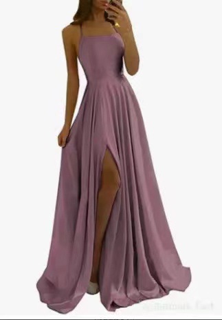 Amazon vestido de dama de honor europeo y americano vestido largo adelgazamiento fuera del hombro novias bola vestido formal simple sexy Split