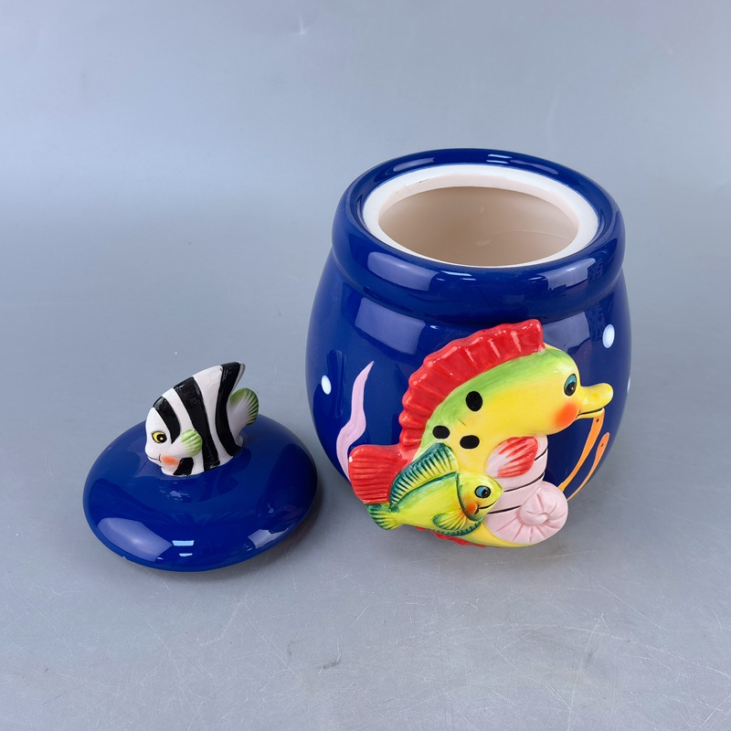 Cavallo de mar cerámico transfronterizo dibujado a mano en relieve tanque de azúcar tanque de almacenamiento estilo europeo adorable serie marino modelado suministros de cocina