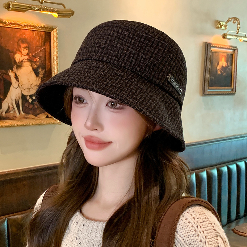 冬季女法式小香风渔夫帽韩版休闲复古百搭盆帽气质显脸小水桶帽|undefined