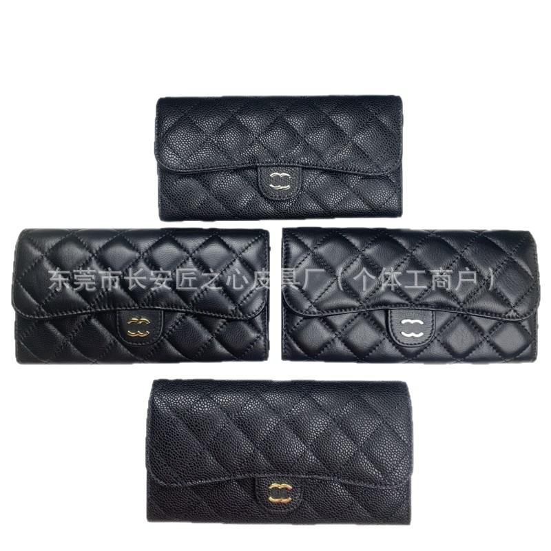 Xiaoxiangfeng CF フリップウォレット キャビアクラッチバッグ ロング携帯電話小銭入れ 本牛革 クレジットカードホルダー ダイヤモンド