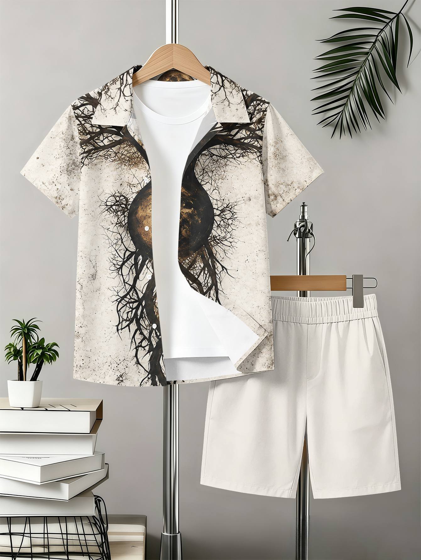 Boys Collared Shirt And Shorts Set With 3d Pattern Print_voghion.com