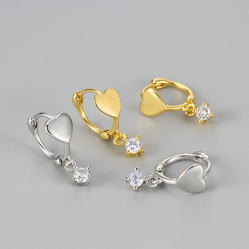 2024 New Love Flash Diamond Pendant Ear Buckle Female Niche Design Advanced Earrings Sleeping Ear-free Jewelry Women