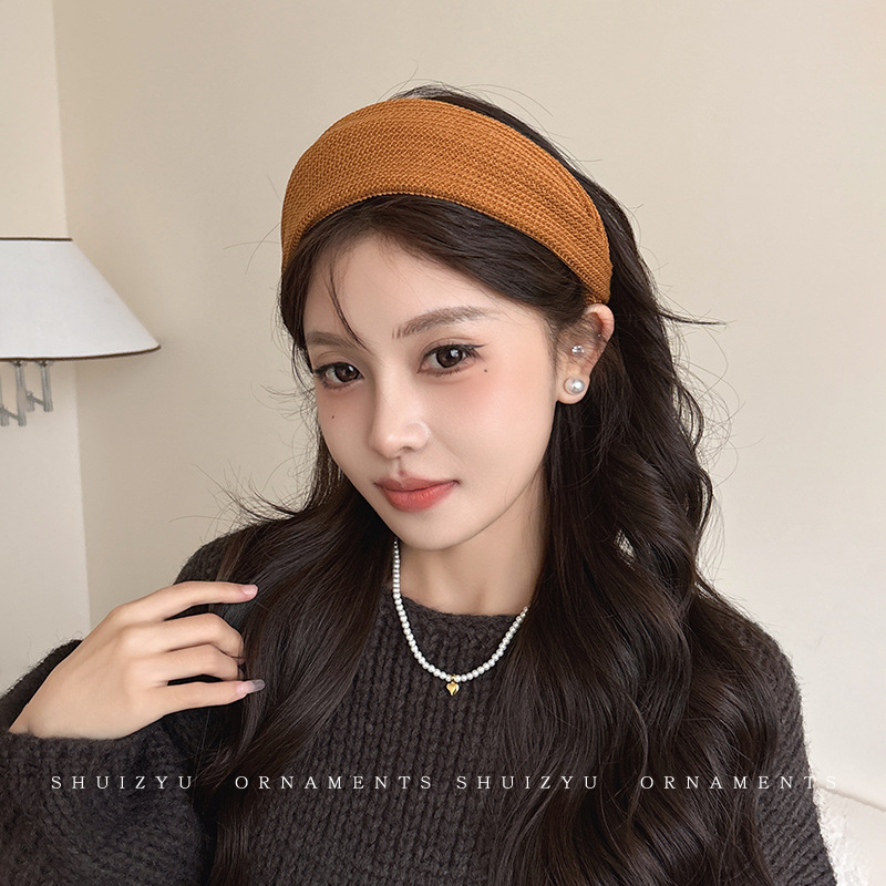 Yi Mengling con el mismo cráneo alto tejido banda de cabello mujer no estrangular la presión de cabello banda de cabello de borde ancho adornamiento de cabello rojo lavar la cara tarjeta de cabello