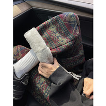 羊羔绒裤子女秋冬季加绒加厚胖mm大码宽松复古民族风针织休闲棉裤