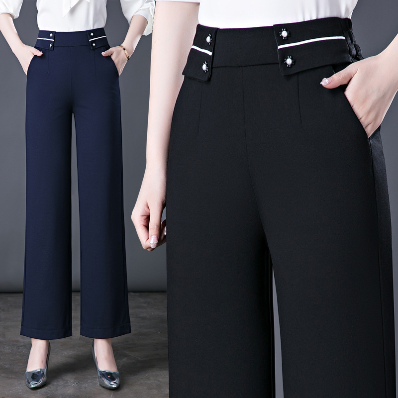 7019春秋阔腿裤中年长裤女中老年女裤新款2022大脚甩裤垂坠妈妈裤