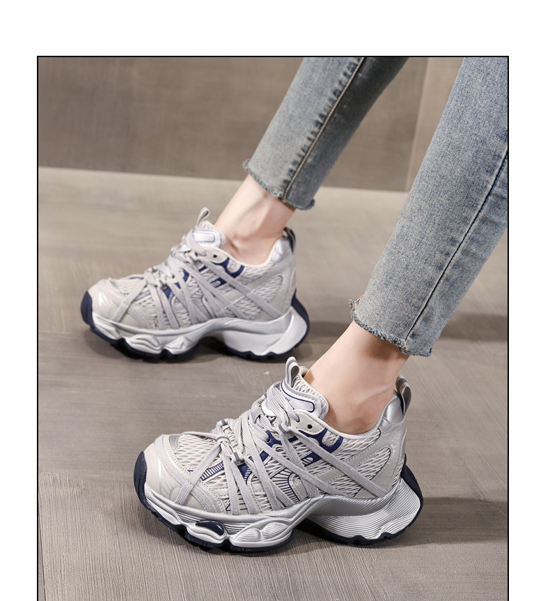 Giày thể thao nữ đế dày lưới thoáng khí phong cách retro chunky sneaker — xanh xám chi tiết 12