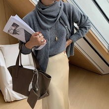 尺码更新韩国chic秋冬围巾短袖针织衫＋开衫外套三件套装女装新款