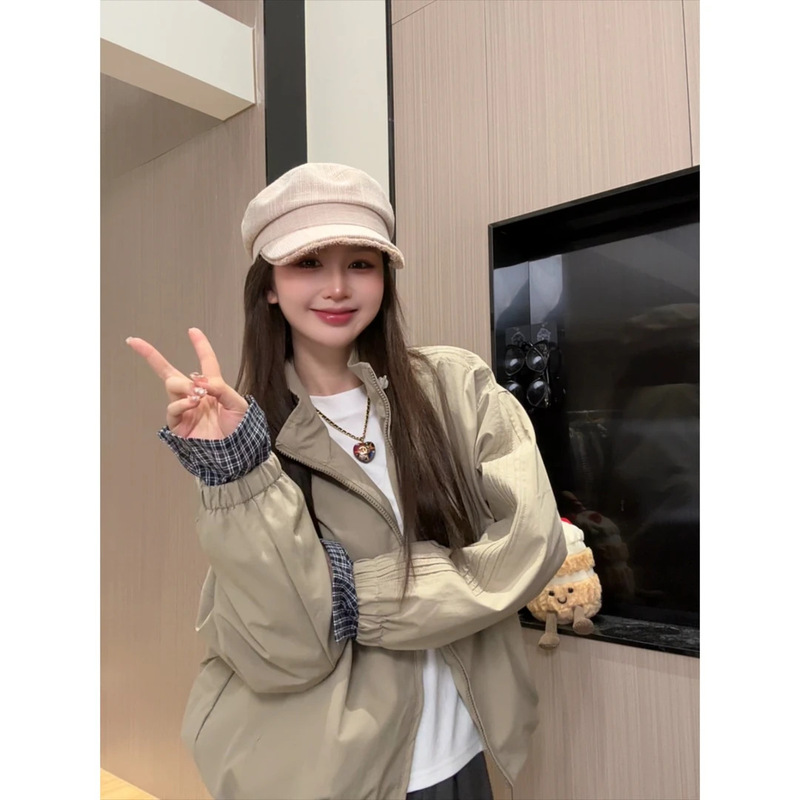 2025 Korean Style Stand Collar Jacket Versatile Casual Loose Popular Coat Women's Autumn Baseball Jacket Slim Fashion