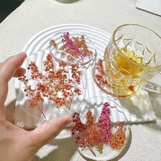 手工树脂滴胶杯垫｜澳洲腊梅真干花植物标本隔热杯垫