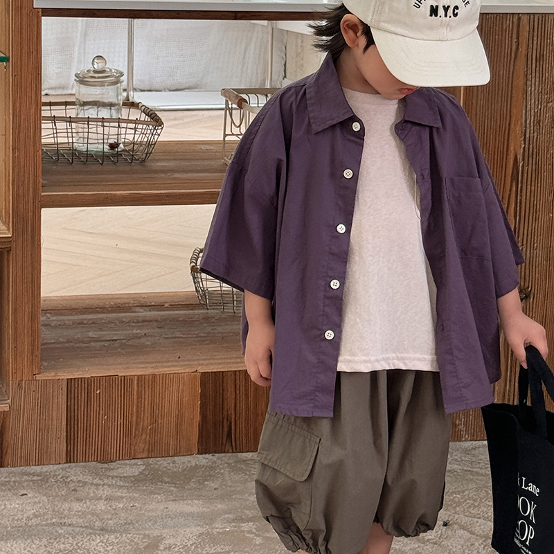 Children's purple elegant summer thin shirt for boys