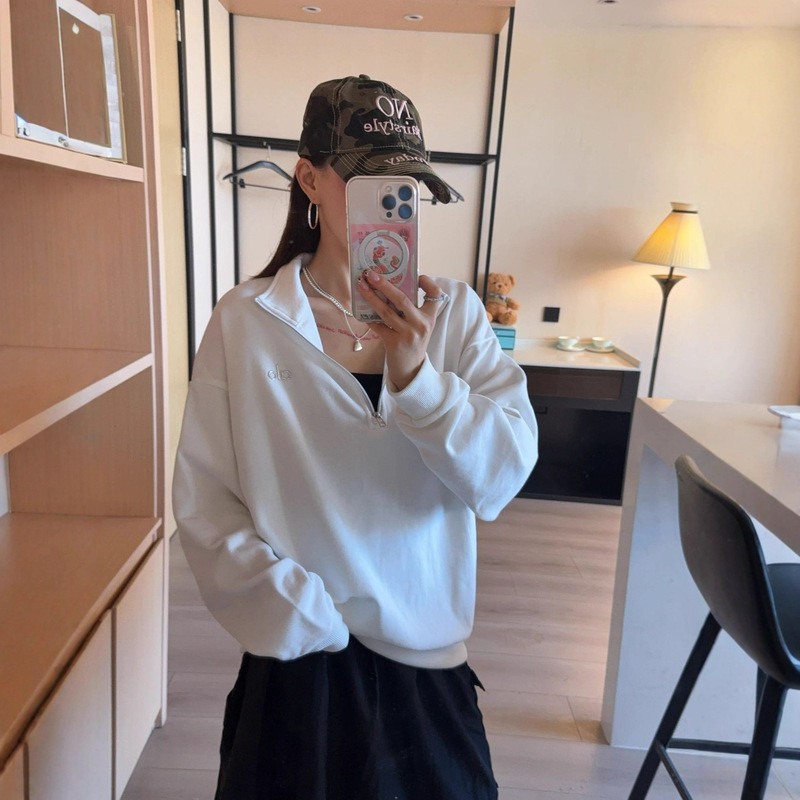 现货早秋新款金智秀 Jisoo同款alo半拉链卫衣女宽松立领显瘦外套|undefined