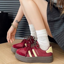 香港复古德训鞋女2025秋季新款厚底百搭增高系带磨砂运动休闲板鞋