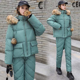 棉衣女套装2022冬季新款韩版羽绒棉服女修身加厚两件套棉袄女套装