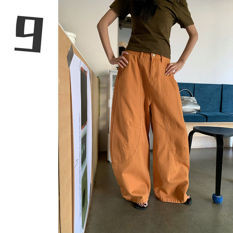 [9Hour] Personalized Deconstructed Scimitar Jeans for Women 2026 Spring Dopamine Bright Color Wide-Leg Pants 8193