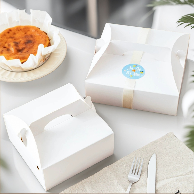 Caja de pastel de queso portátil blanca Caja de postre cuadrada de 6 pulgadas y 8 pulgadas Caja de embalaje de embrión de pastel vasco Caja de embalaje