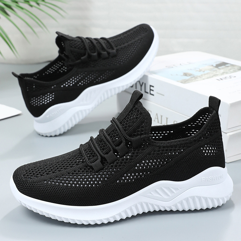 Zapatos de mujer primavera de tela de correa de tela de vuelo zapatos deportivos ligeros transpirables zapatos de mujer universal zapatos superficiales zapatos de red cómodos