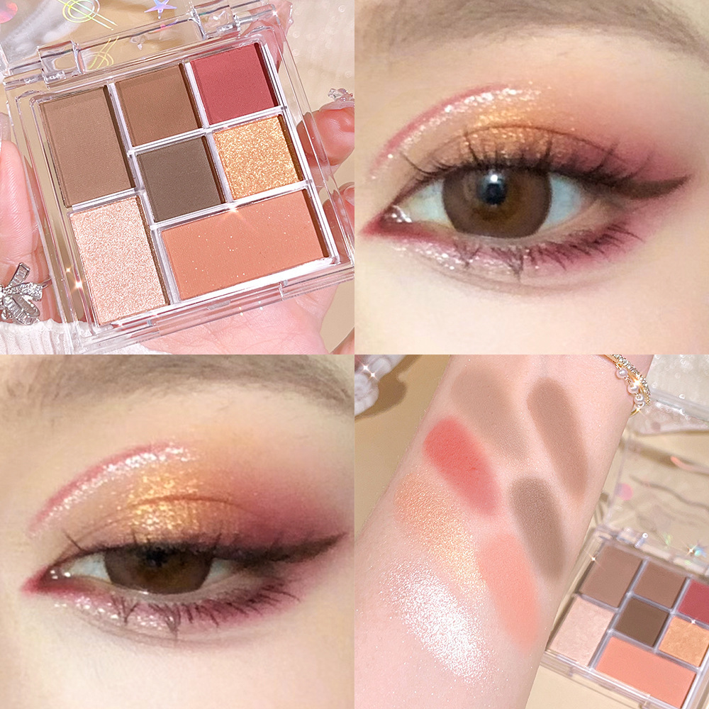 HISY Fluorescencia de siete colores de maquillaje de sombra de ojos de color de tierra para mejorar la apariencia y mejorar el maquillaje no es fácil volar polvo de sombra de ojos de disco