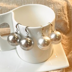 Gorgeous Gray Oversized Pearl Hoop Earrings for Women: Simple, Elegant, Bright, and Stylish Retro Fake Pearl Earrings for Influencers