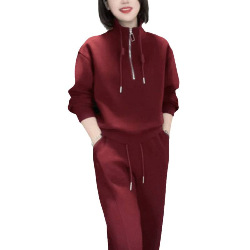 洋气减龄休闲运动套装女秋冬大码显瘦欧货半拉链卫衣阔腿裤两件套|undefined