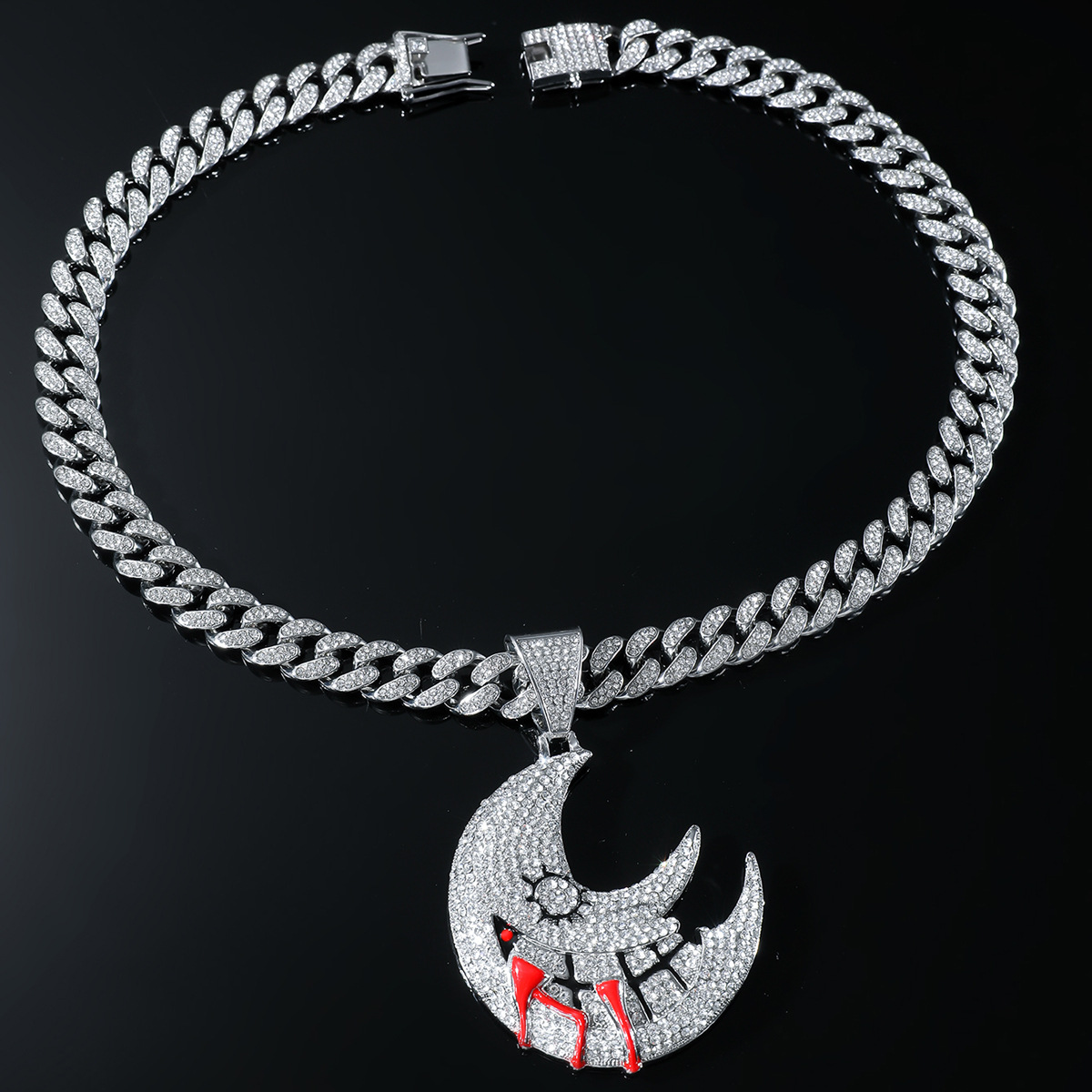 Hip Hop Lune Alliage Placage Incruster Strass Hommes Pendentif Collier Pendentif display picture 10