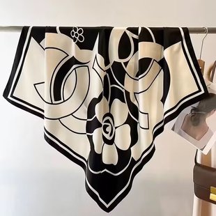 Spring and Autumn New Cotton and Linen Flower Letters Big Brand Cotton and Linen Herringbone Silk Scarf Square Scarf Korean Style Professional Scarf Scarf