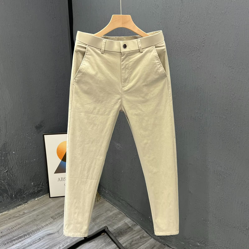 New Cotton Men's Cropped Casual Pants for Spring and Autumn, Simple Trendy Versatile Straight Tapered Carrot Pants