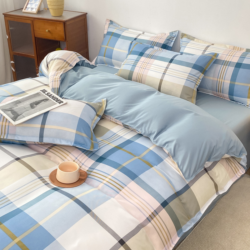 Xadrez Azul Britânico / 1,2m [capa de edredão 150*200cm, lençol 160*230cm, fronha 48*74cm] conjunto de três peças