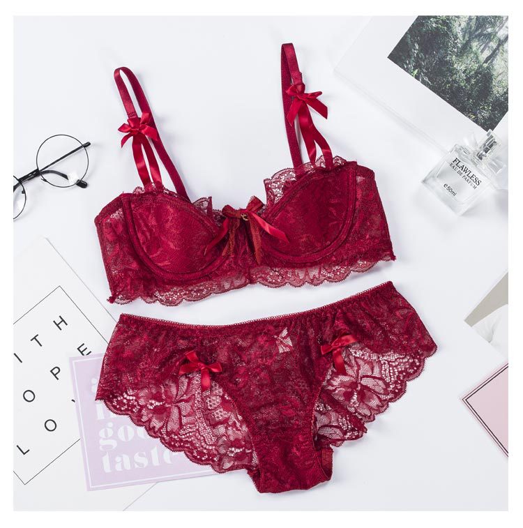 Sexy lace for women with ultra-thin seductive small breasts, gathering lingerie and bra set_voghion.com
