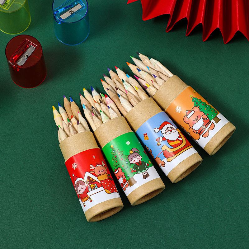 Christmas small gifts, student prizes, 12-color primary school student painting colored pencils, 12 pieces in a bucket