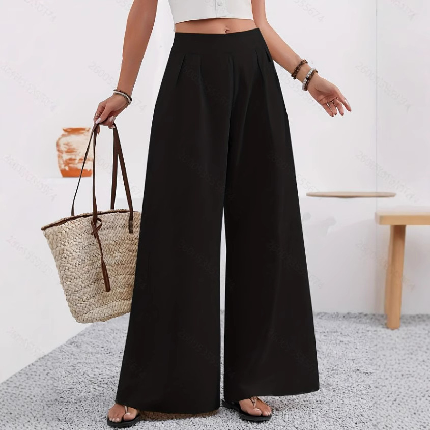 Damen-Hose mit hohem Bund und weitem Bein für den Herbst – vielseitig, modisch, mit praktischen Taschen – ideal für den Arbeitsweg im amerikanischen Stil_voghion.com