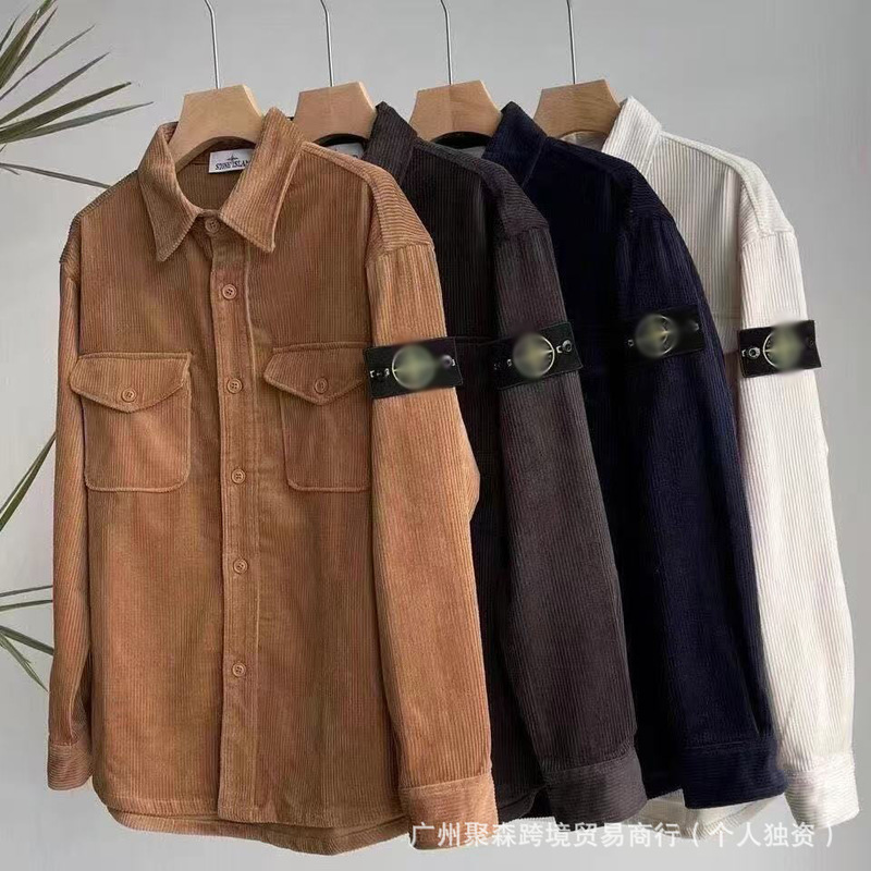 Cross-Border Stonee Stone Island Autumn and Winter Corduroy Long-Sleeve Shirt for Men and Women, Retro Solid Color Casual Versatile Jacket Cross-Border Stonee Stone Island Autumn and Winter Corduroy Long-Sleeve Shirt for Men and Women, Retro Solid Color Casual Versatile Jacket