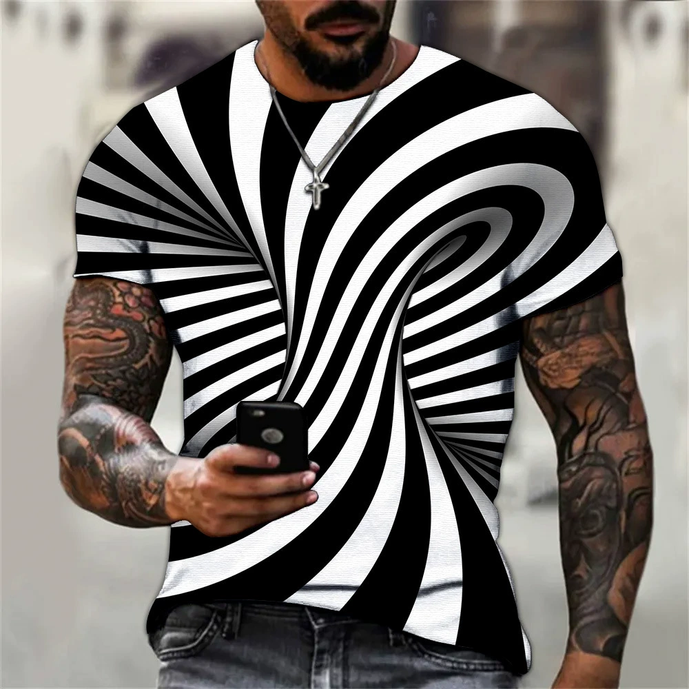 Amazon трансграничная летняя 3D цифровая туннельная печать мужская футболка с круглым вырезом свободная модная повседневная прохладная на ощупь прозрачная