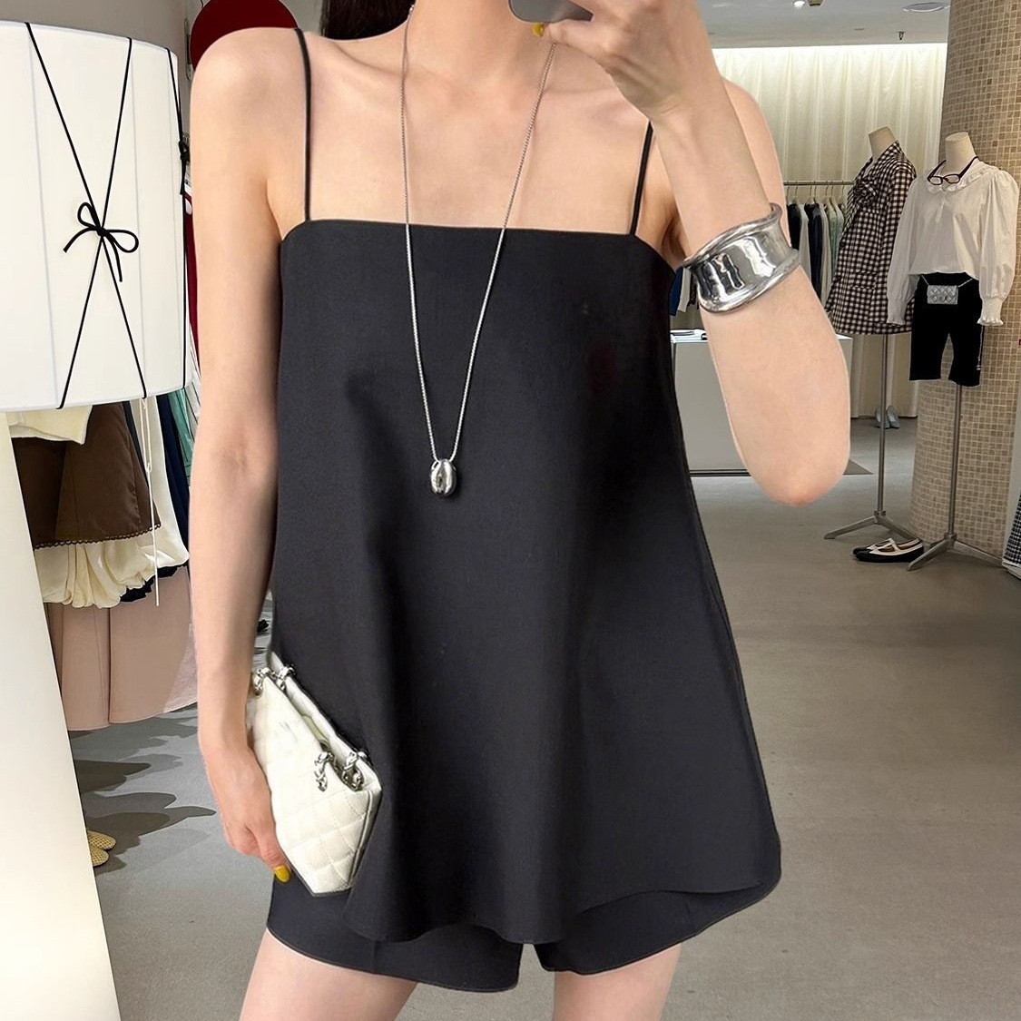 13행2026여름원숄더슬립탑상의하이웨이스트루즈핏캐주얼반바지투피스여성세트