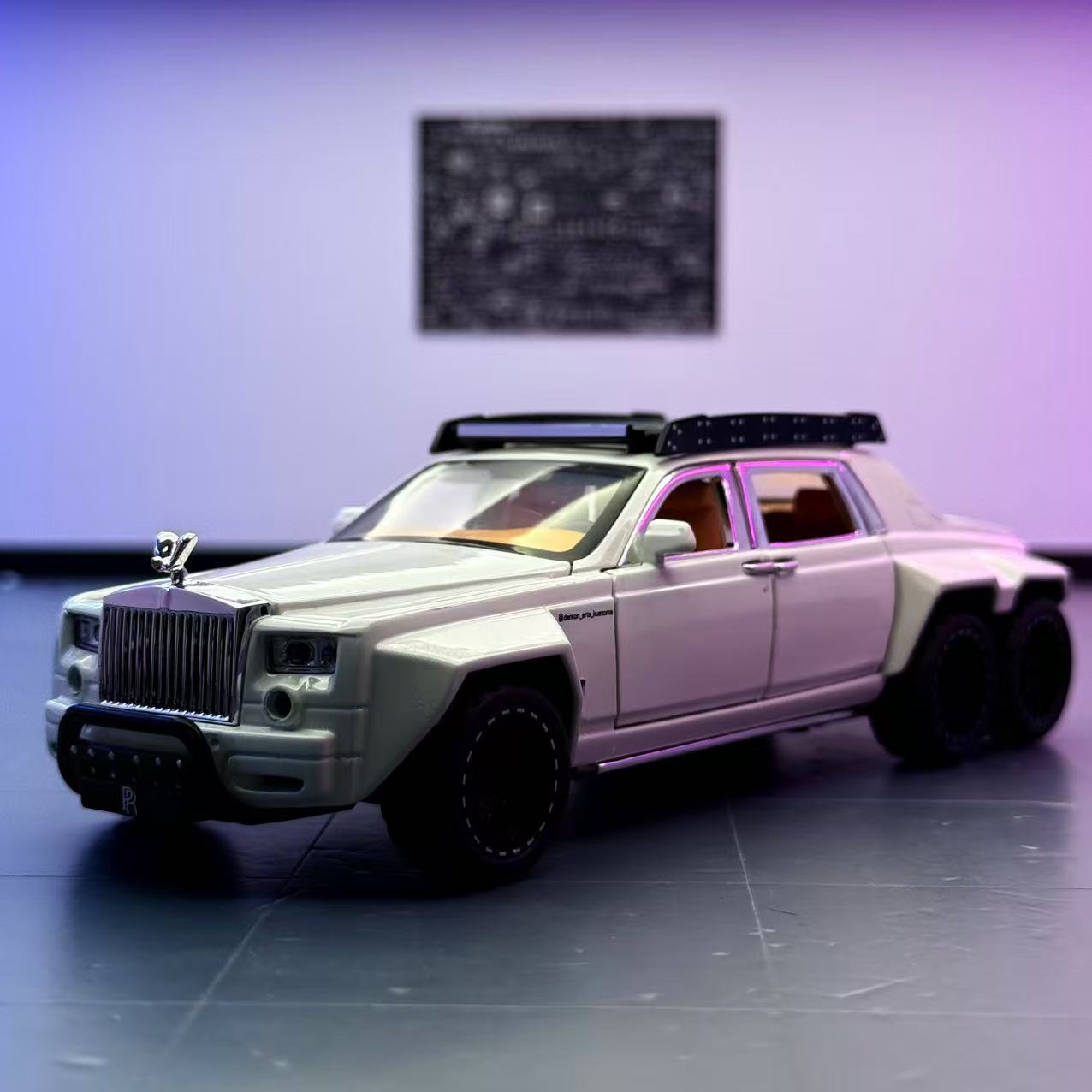 Modelo de coche Lijiaxin 1 a 32 Rolls Phantom 6*6 vehículo todoterreno de aleación con techo de luz estelar