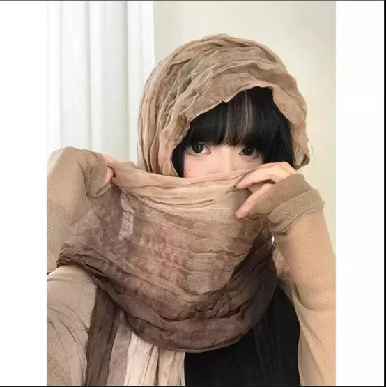 巴厘纱薄款褶皱丝巾女2025新款渐变色防晒纱巾旅游凹造型搭配围巾