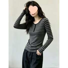 美式复古针织衫女2026秋装新款内搭套头刺绣复古打底衫修身上衣