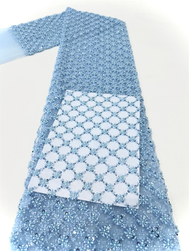 Moda espectáculo de escenario vestido de cena tela bolsas tela cuentas cuadrícula arroz bordado tela de sequilla