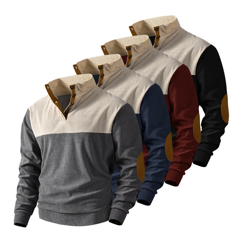 2026 Amazon Cross-Border Spring and Autumn European Size Men's Casual Color-Blocked Stand-Up Collar Loose Corduroy Sports Sweatshirt Pullover 2026 Amazon Cross-Border Spring and Autumn European Size Men's Casual Color-Blocked Stand-Up Collar Loose Corduroy Sports Sweatshirt Pullover