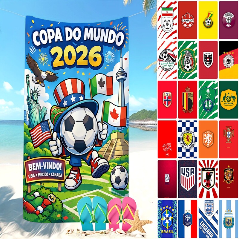 Cross-Border 2026 Football World Cup Themed Vacation Absorbent Bath Towel, Usa, Canada, Mexico World Cup Printed Beach Bath Towel Cross-Border 2026 Football World Cup Themed Vacation Absorbent Bath Towel, Usa, Canada, Mexico World Cup Printed Beach Bath Towel