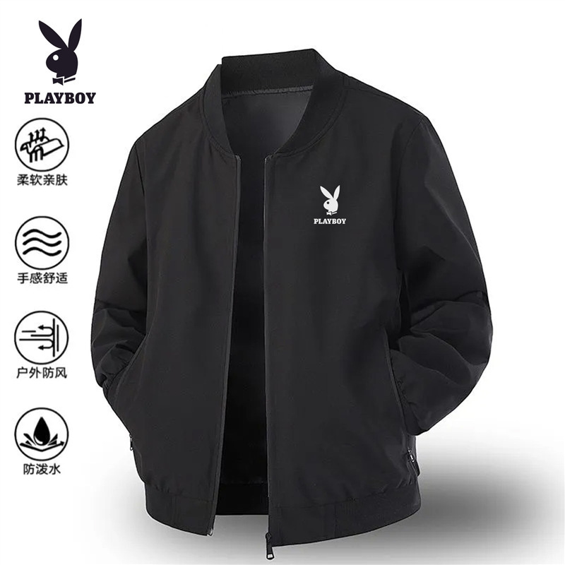 Playboy Spring and Autumn Men's Jacket Casual Loose Baseball Jacket American Style Trendy Brand Solid Color Large Size Men's Jacket Playboy Spring and Autumn Men's Jacket Casual Loose Baseball Jacket American Style Trendy Brand Solid Color Large Size Men's Jacket