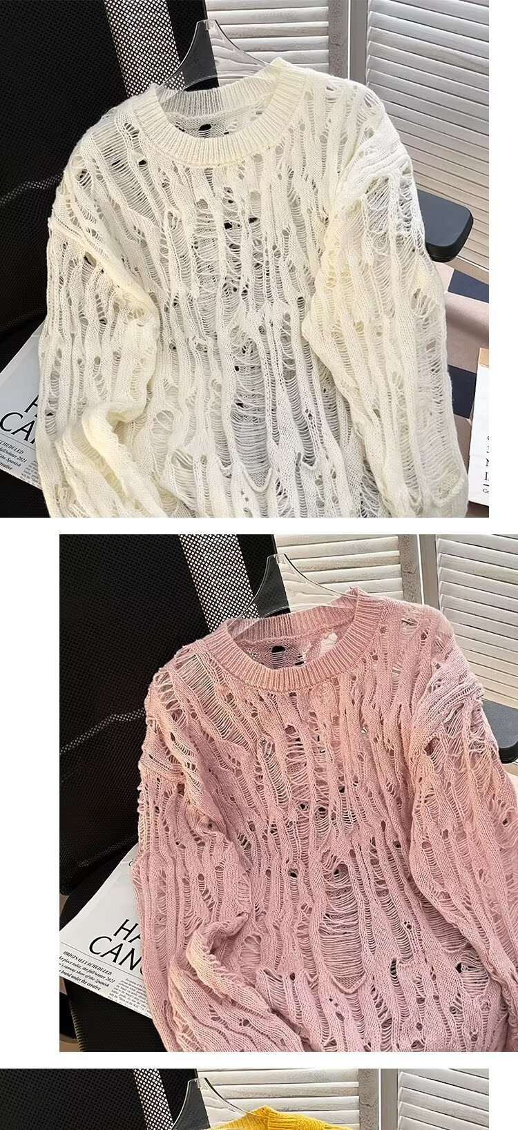 Übergroßer, lässiger Strickpullover für Herren mit einzigartigem Cut-Out-Design. Lockere Passform, lange Ärmel, bequemer Pullover für den Alltag (mehrere Farben)_voghion.com